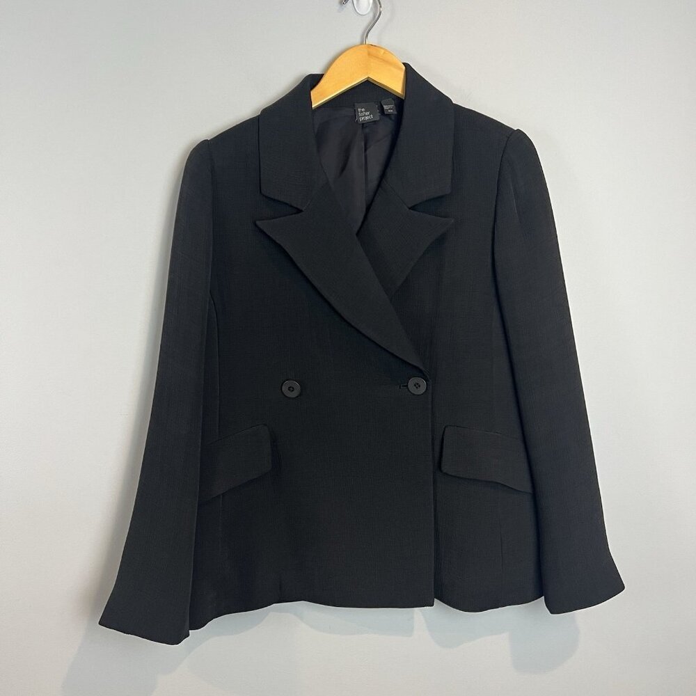 Eileen Fisher Black Blazer Womens Size Medium Double Breasted The Fisher Project